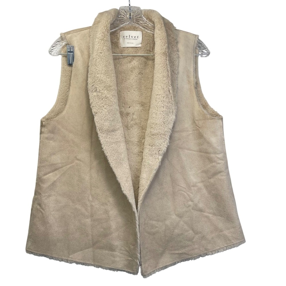 Velvet by Graham & Spencer Faux Fur Vest S‎ Tan Beige Sherpa Cozy Winter Layer